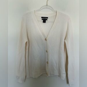 Tahari 100% Extrafine Merino Wool Cardigan Size Large Ivory